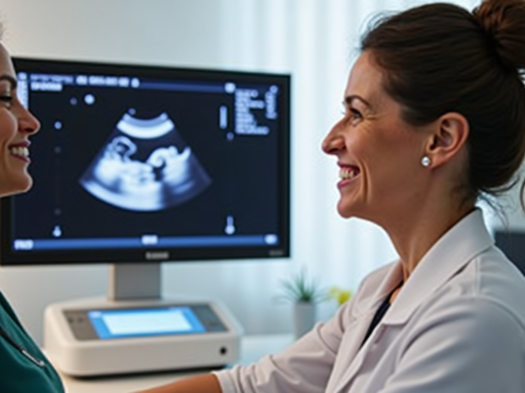 Ultrasound during donor egg IVF embryo transfer.