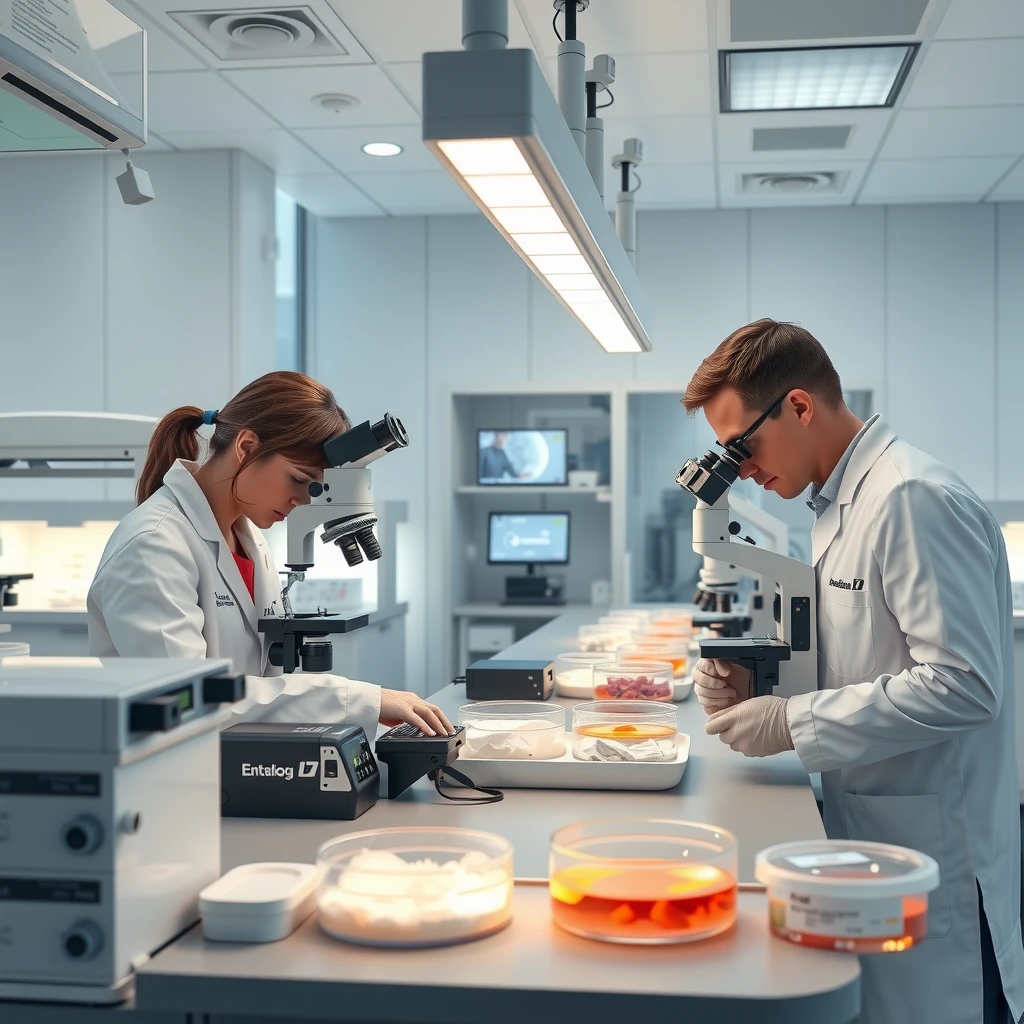 Embryologists working in an IVF laboratory