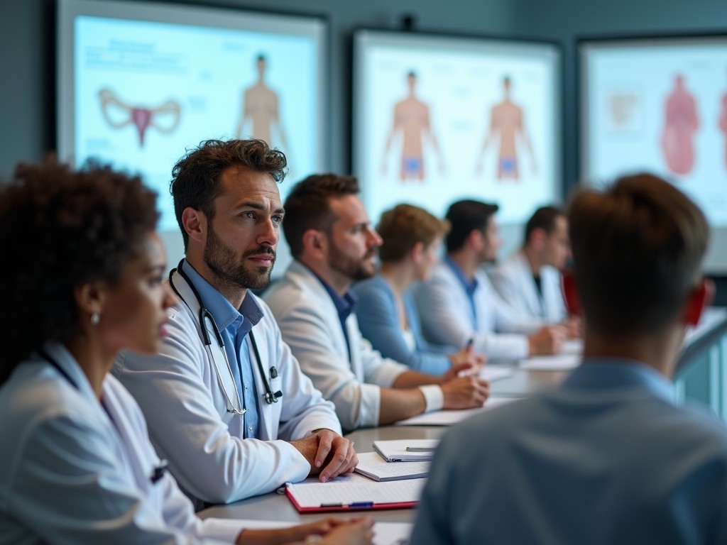 Educational seminar about male sexual health attended by diverse professionals