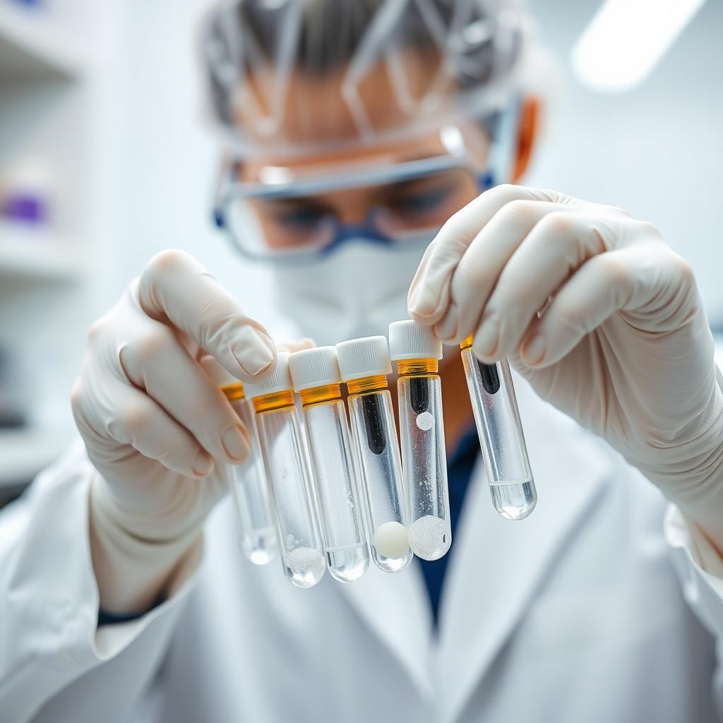 Laboratory technician working with frozen reproductive materials.