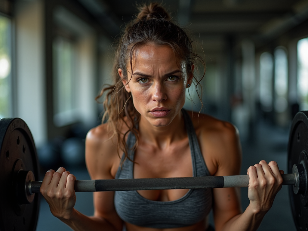 Woman overexerting in high-intensity workout