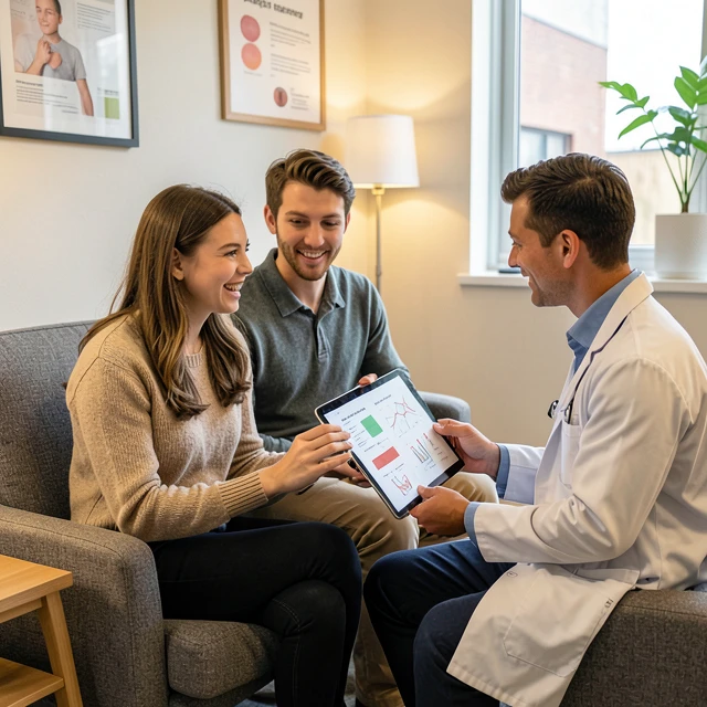 Couple consulting with doctor at a fertility clinic