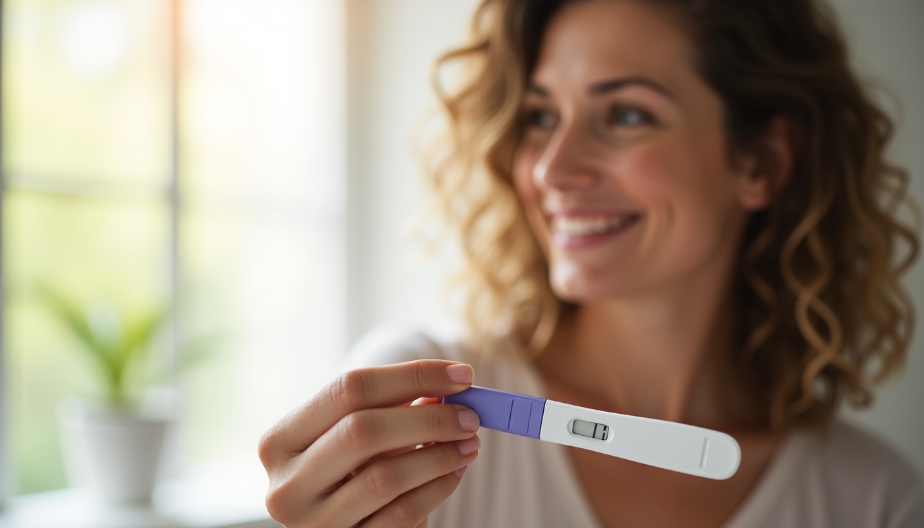 Woman holding a positive pregnancy test