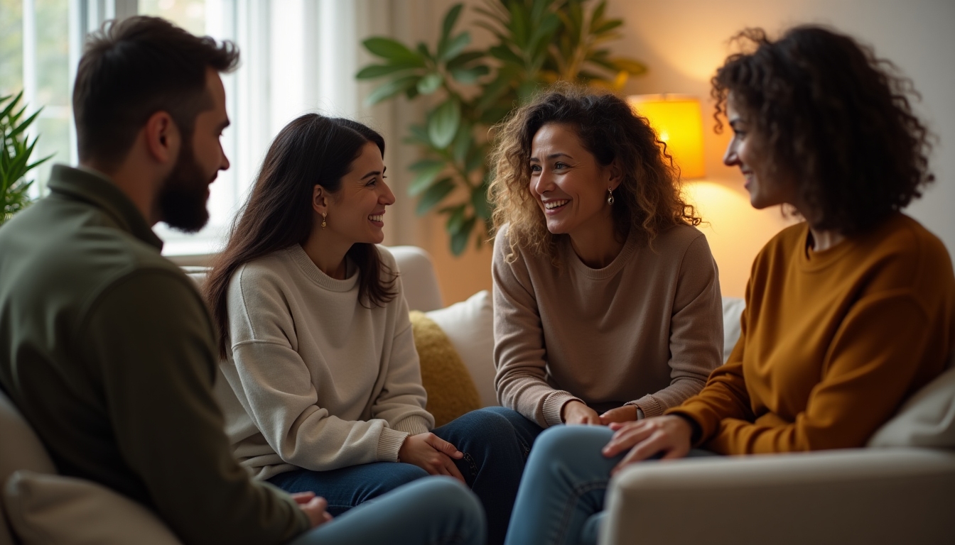 Support group of couples discussing infertility challenges