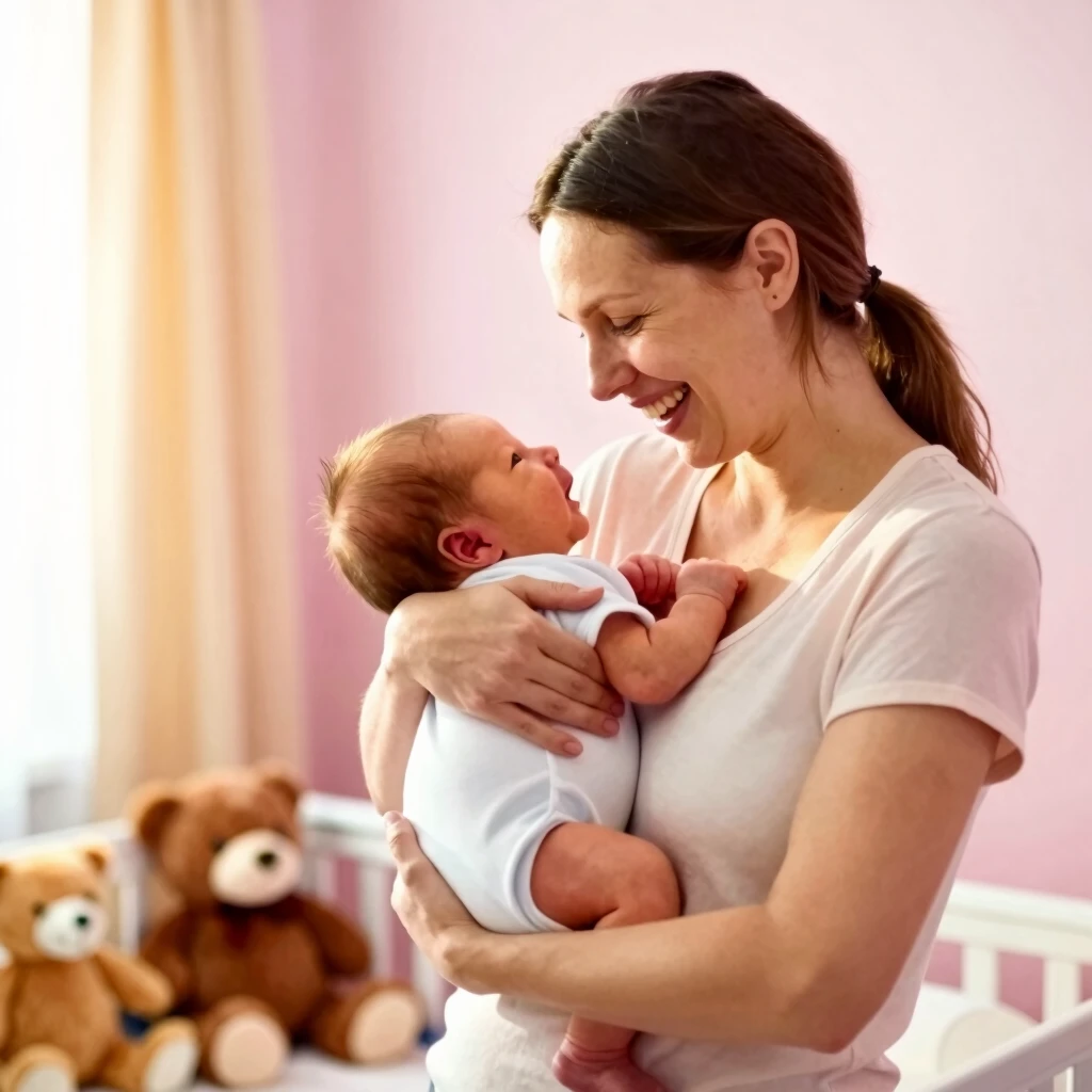 Mother holding her newborn, celebrating victory over PCOS infertility