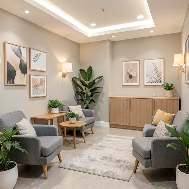 Welcoming waiting room at a fertility clinic