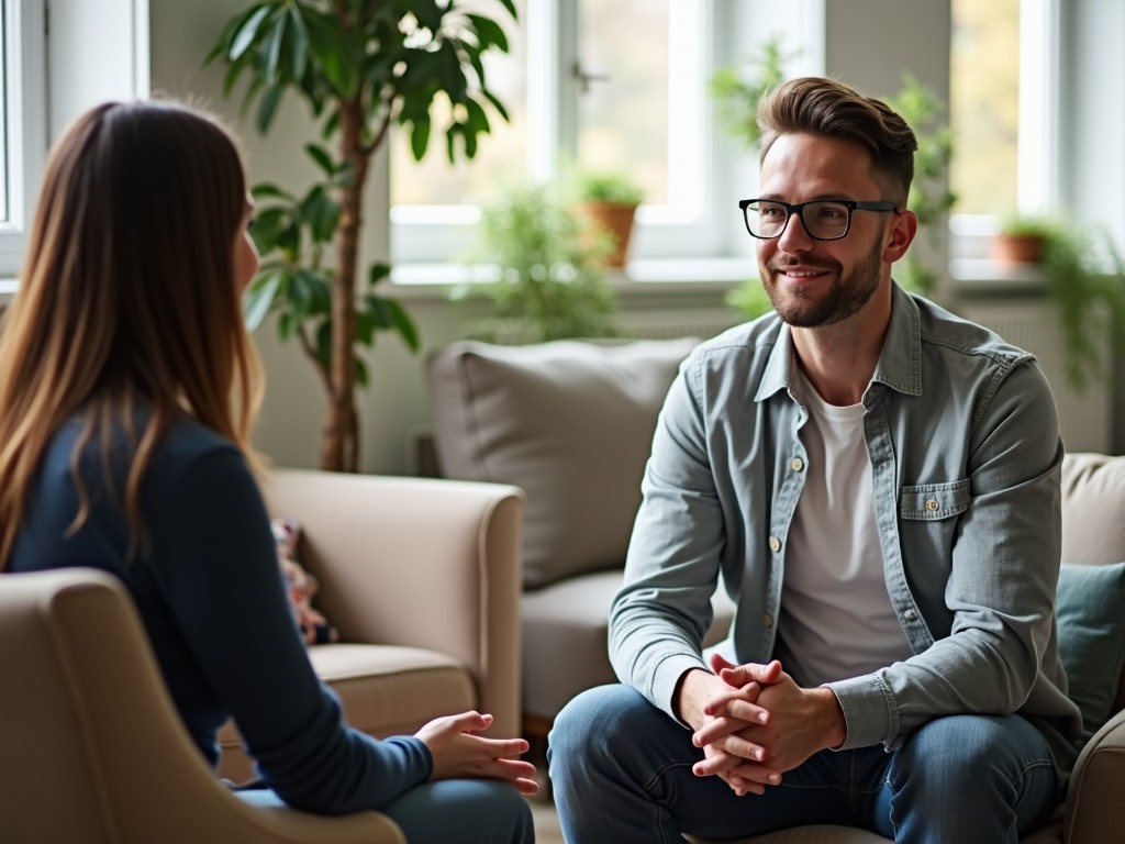 Man speaking with a counselor about his concerns before treatment.
