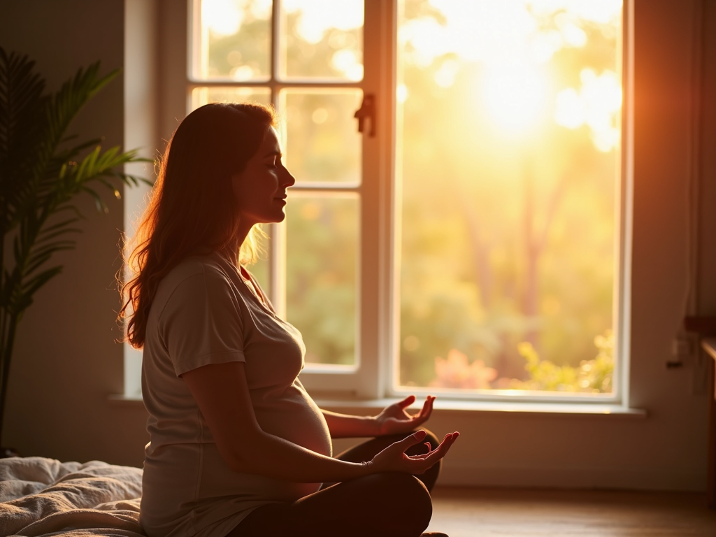 Woman meditating by window