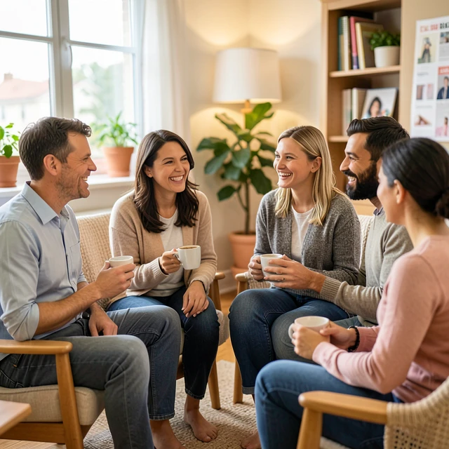 Support group participants sharing experiences with fertility challenges