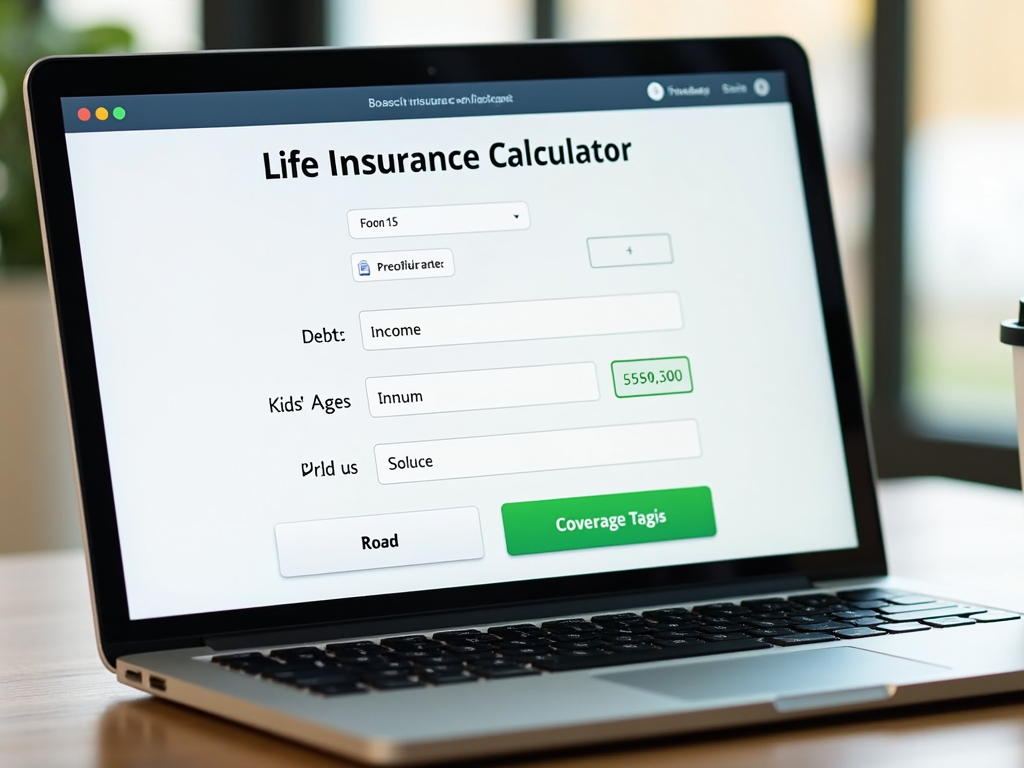 Life insurance calculator on laptop.