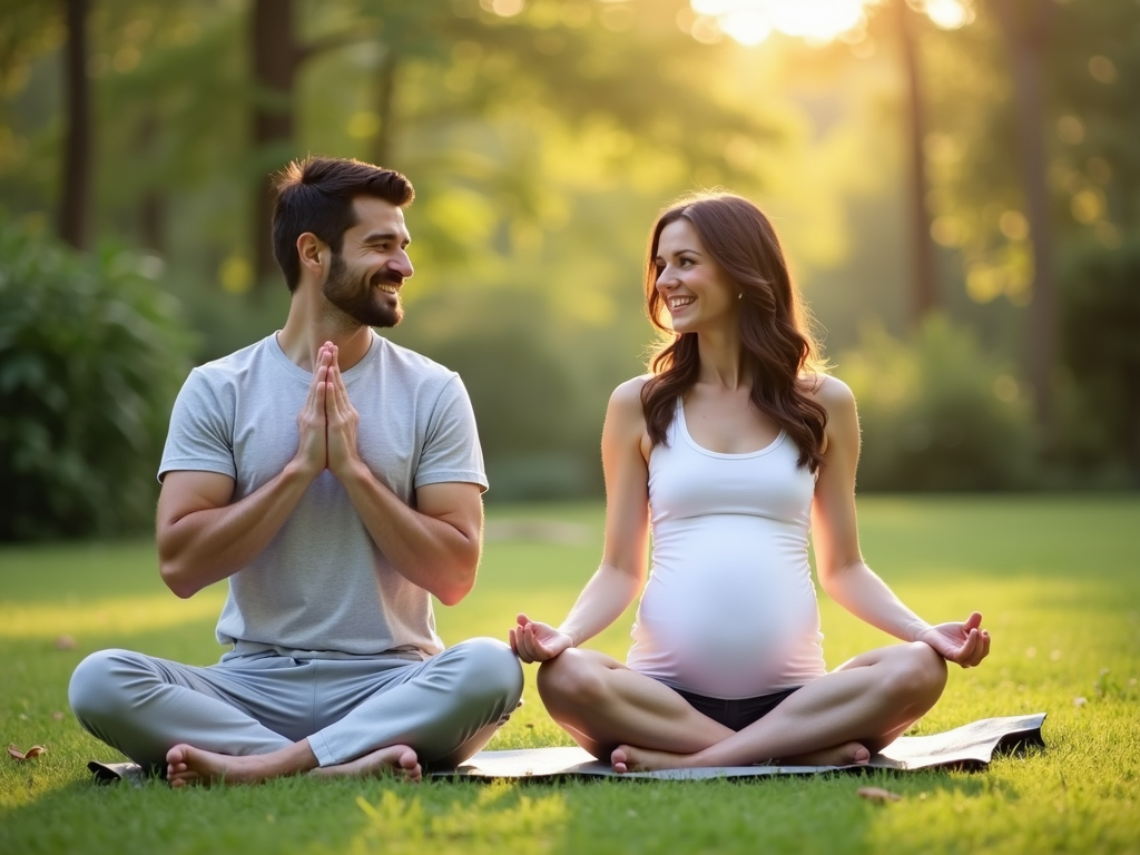Couple practicing yoga in nature