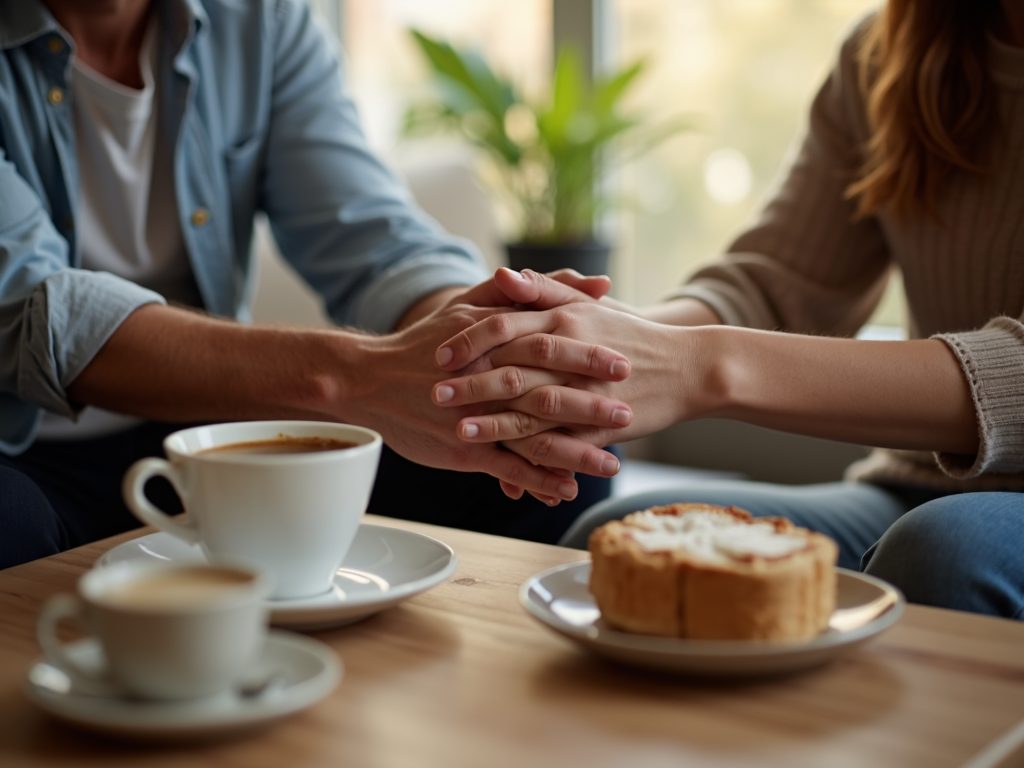 Couple holding hands in support