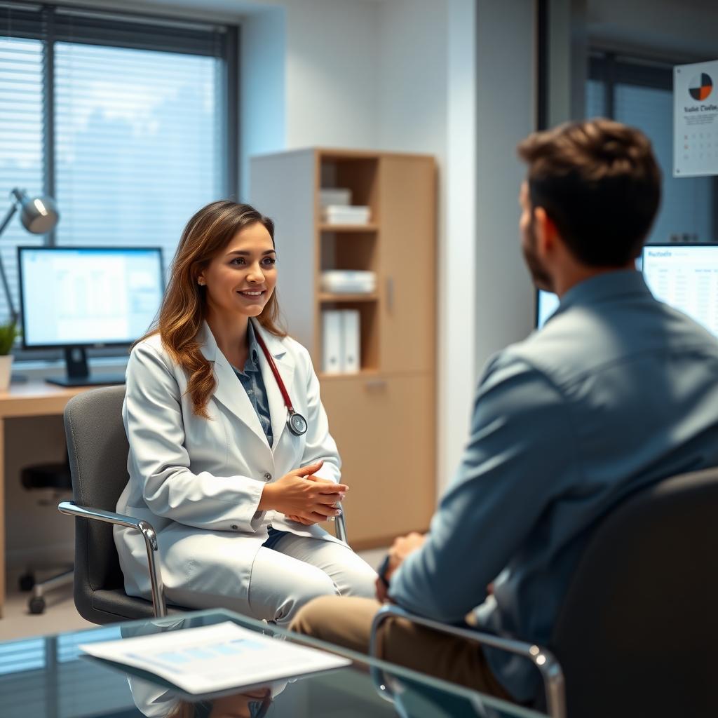 Doctor discussing infertility diagnosis with a couple in a medical office