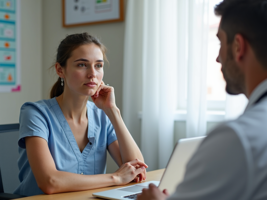 A cancer patient discussing fertility preservation with her doctor.