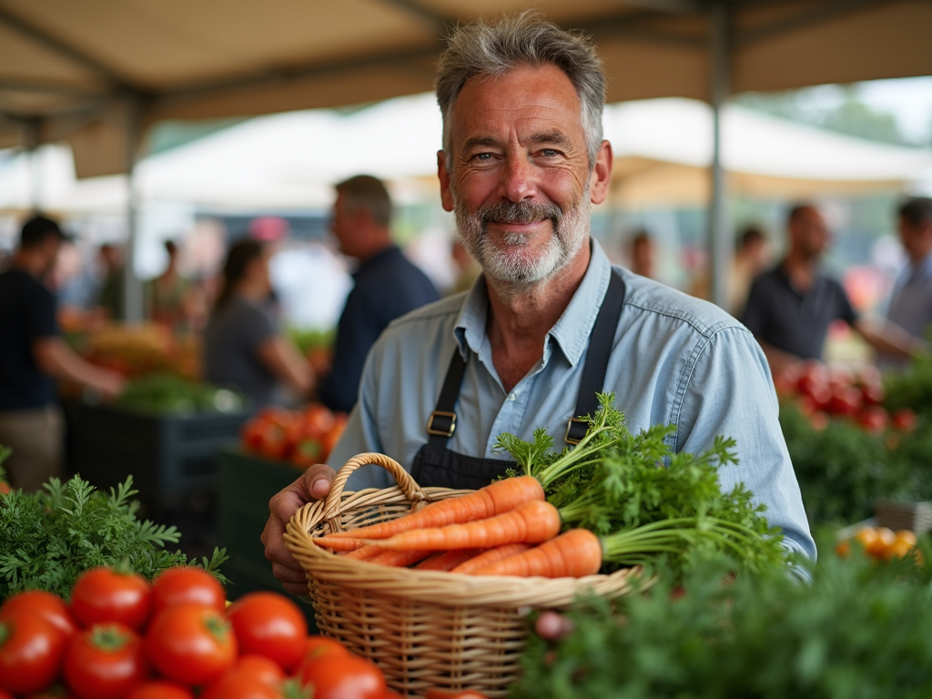 Man buying organic veggies to avoid toxins.