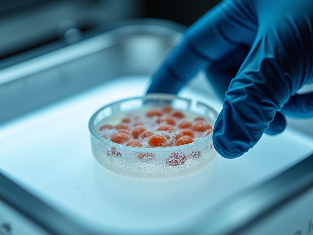 An embryologist freezing embryos for preservation using modern cryopreservation techniques