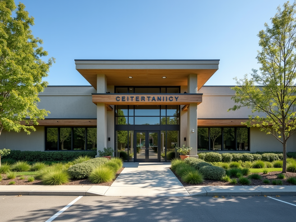 Modern fertility clinic exterior.