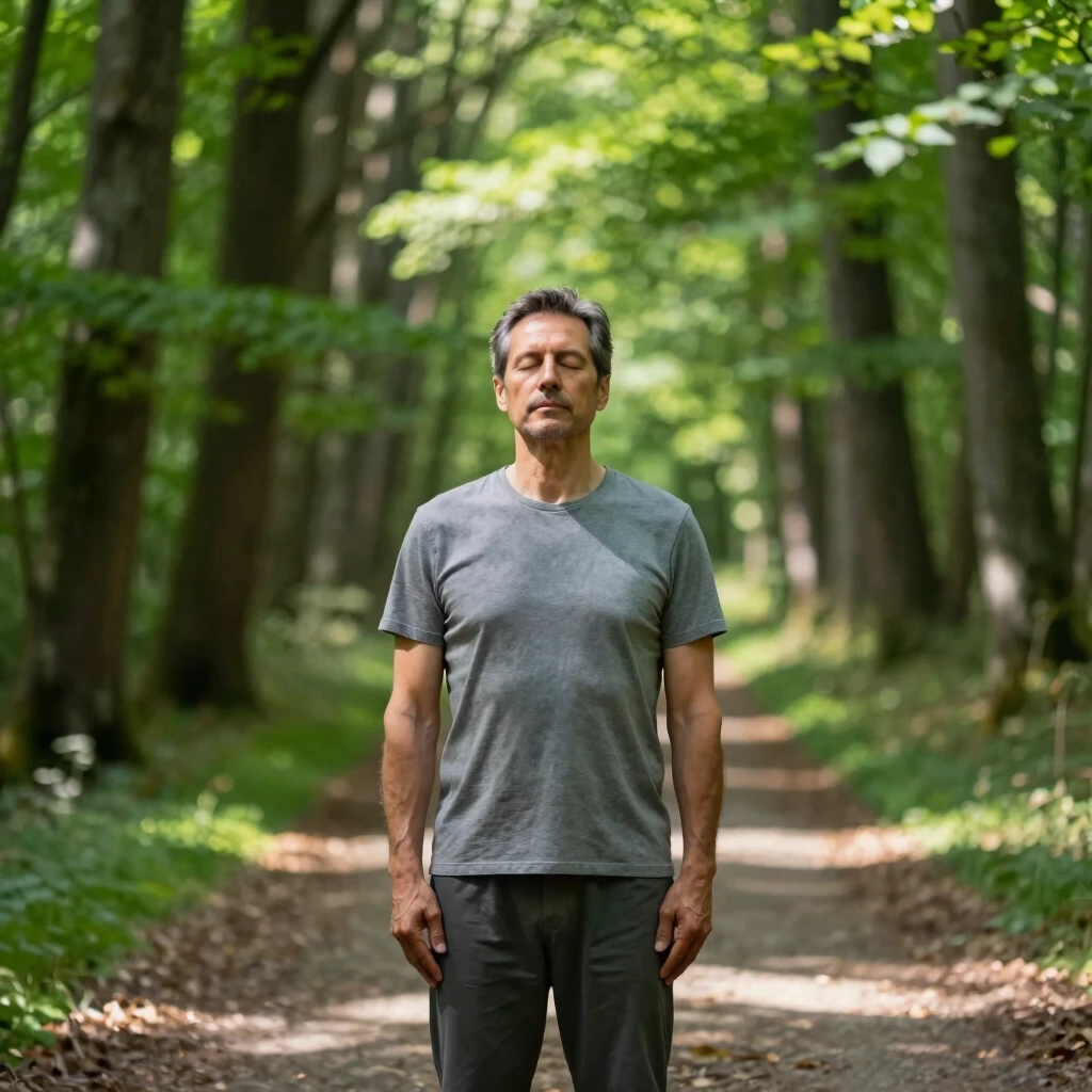 Man meditating in forest to find calm during emotional stress