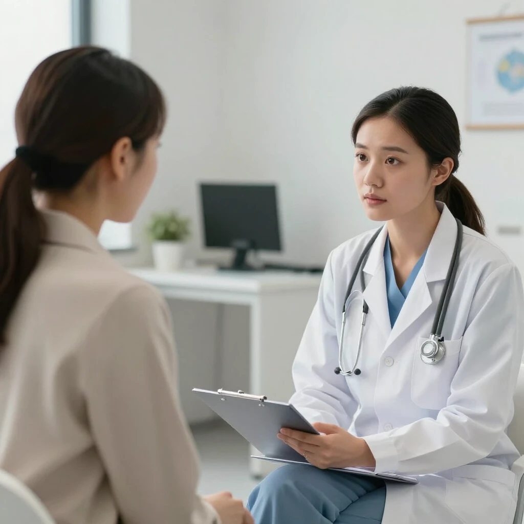 Young woman discussing fertility preservation with doctor