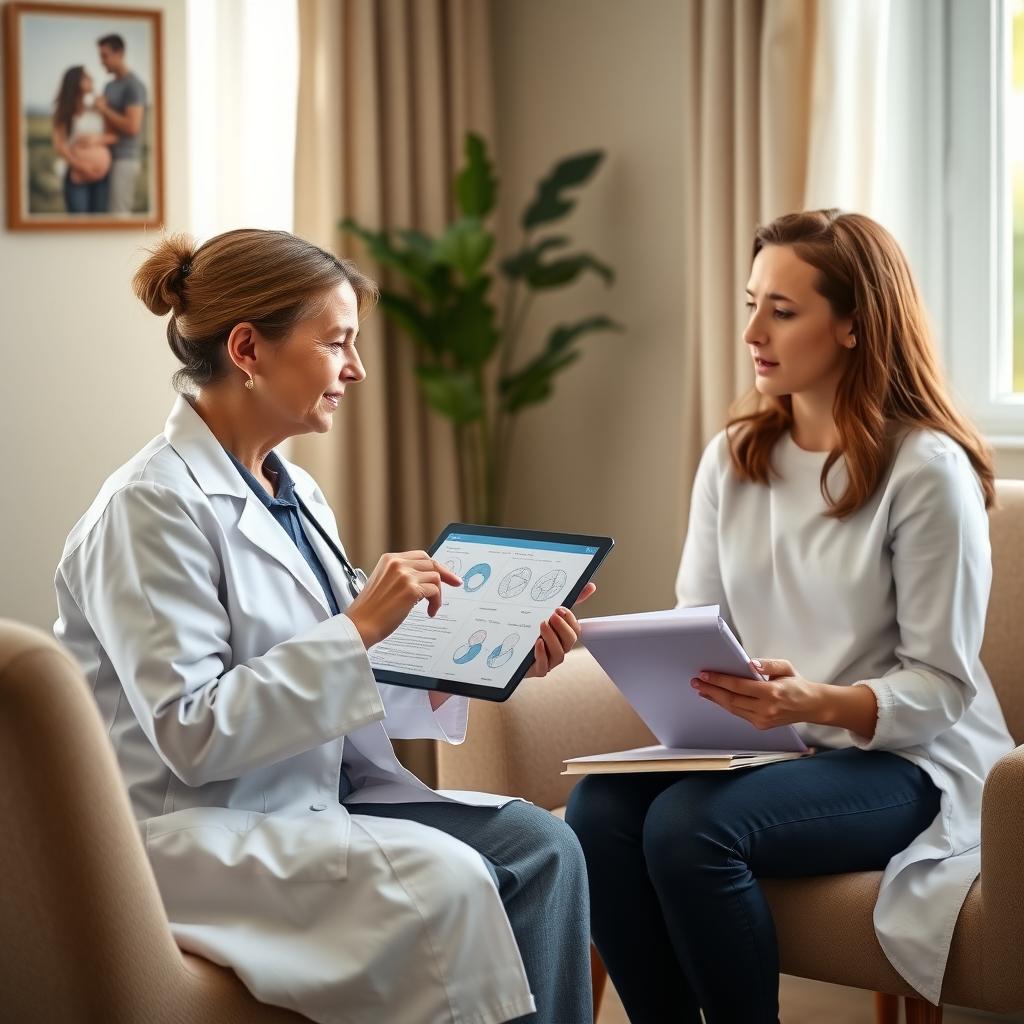 Doctor discussing fertility preservation with a young cancer patient in a consultation room