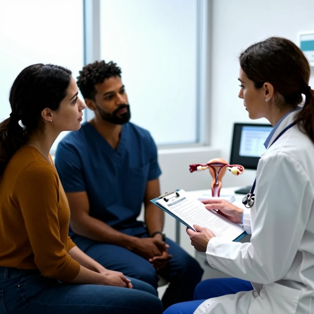 Couple consulting with fertility doctor in clinic