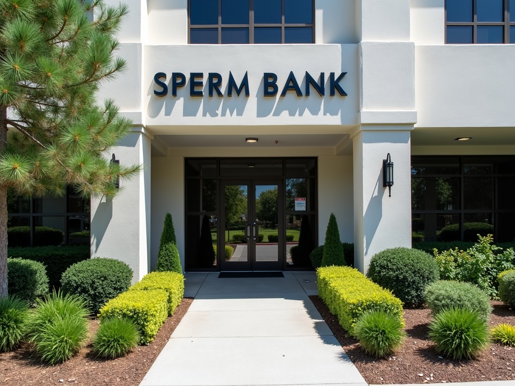 Exterior of a well-known, established sperm bank, showcasing its signage and entrance.