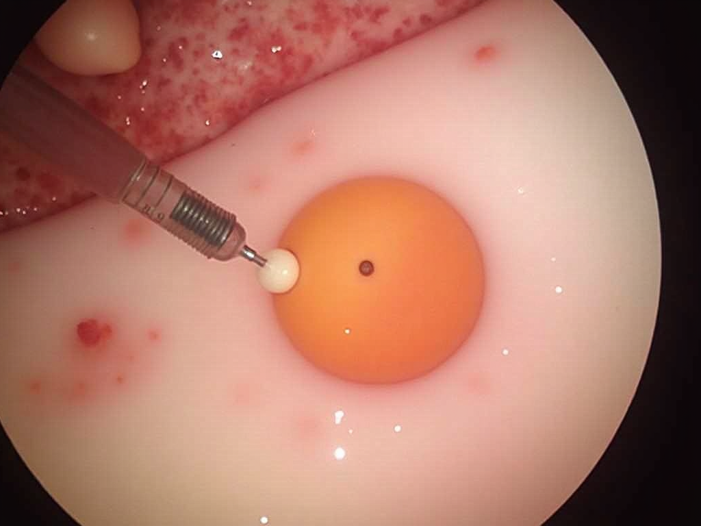 ICSI procedure under a microscope.
