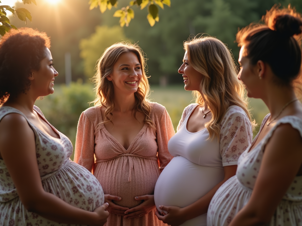 A group of expectant mothers sharing their experiences and offering support