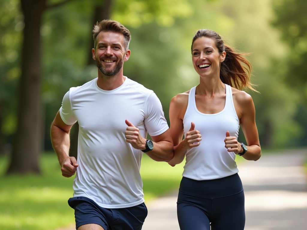 Couple exercising in a park