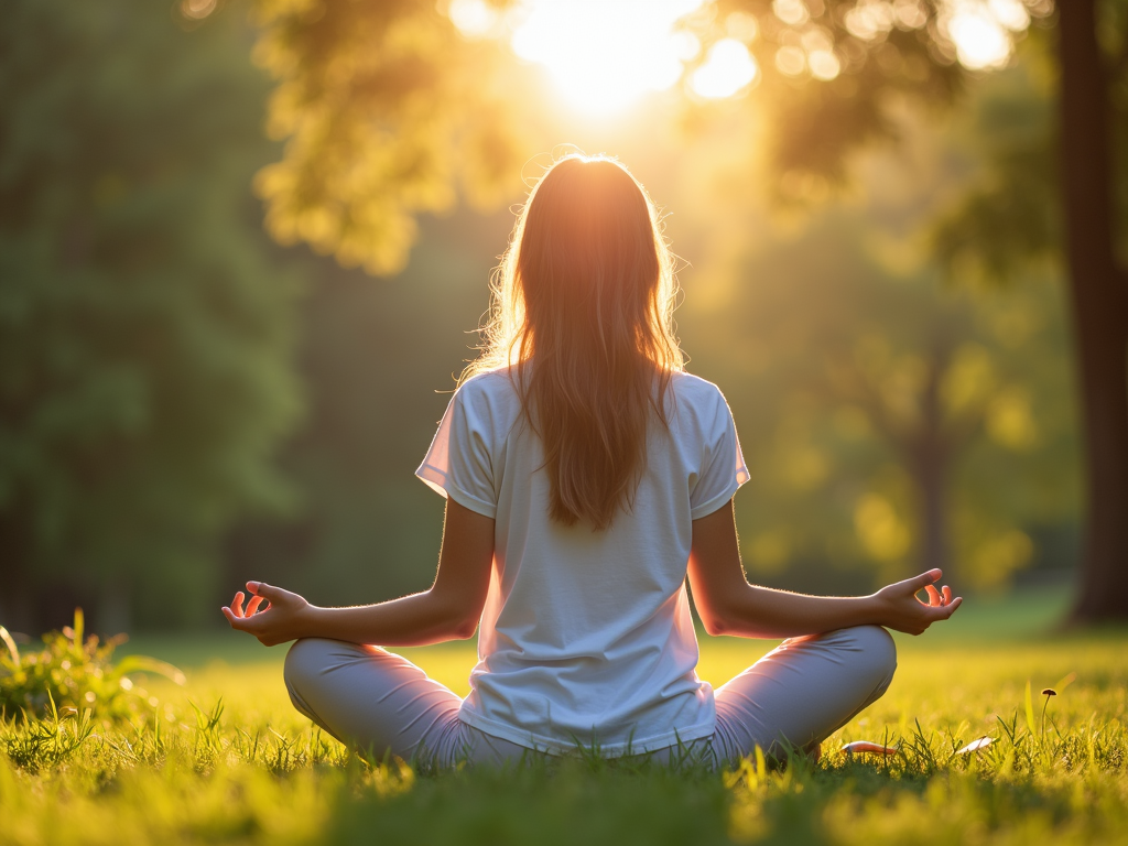 Person meditating in nature