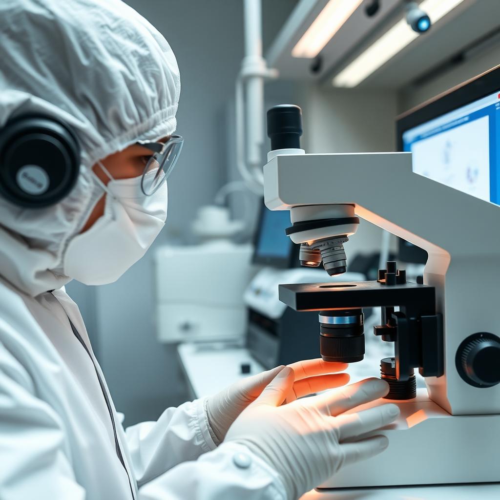 An embryologist working with embryos in a sterile lab environment.