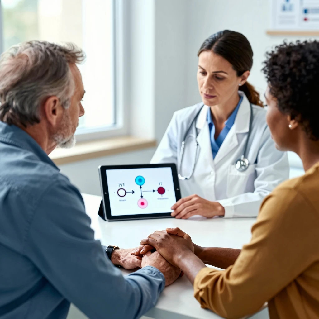 Couple discussing IVF steps with fertility doctor
