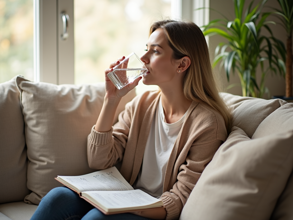 A woman managing mild Ovarian Hyperstimulation Syndrome at home.