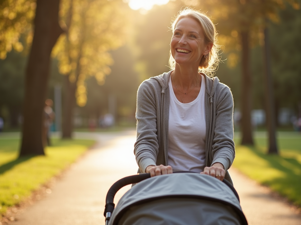 Woman with stroller in park