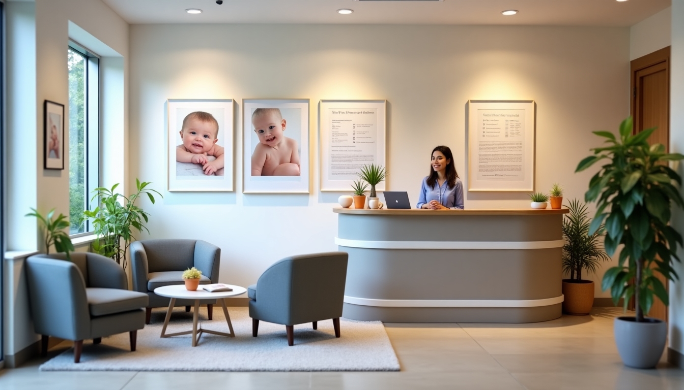 Fertility clinic with various medical and informational brochures on fertility options.