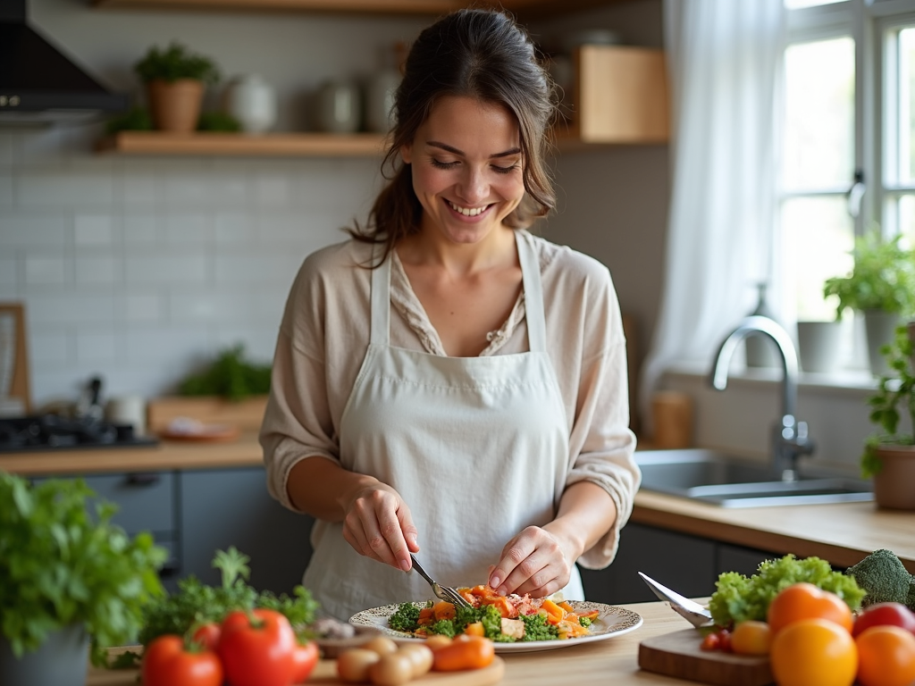 A woman cooking a healthy, fertility-boosting meal