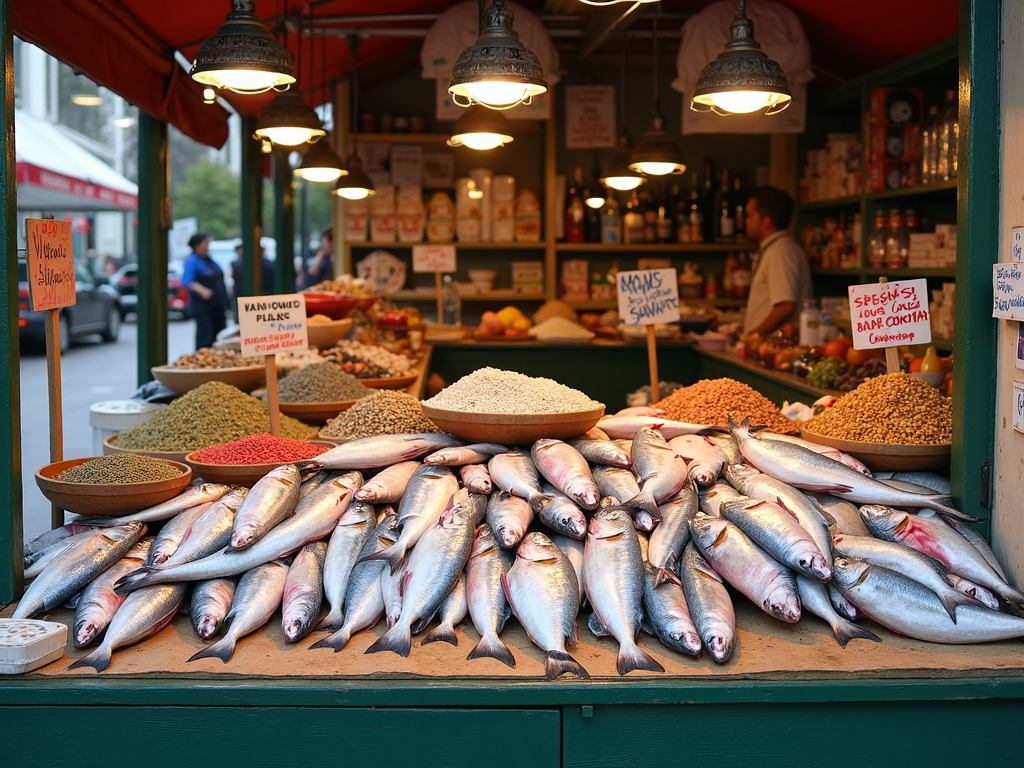 Farmers’ market display of Omega-3-rich foods.