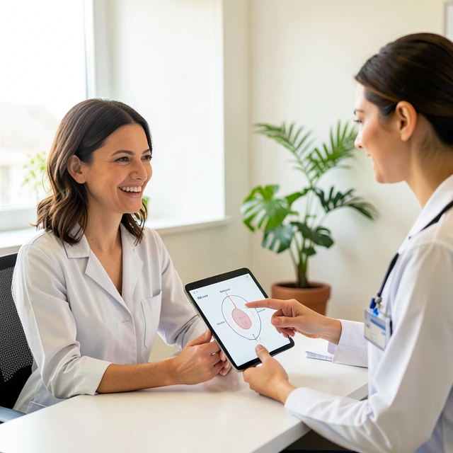 Woman consulting with fertility doctor about ovulation induction treatment