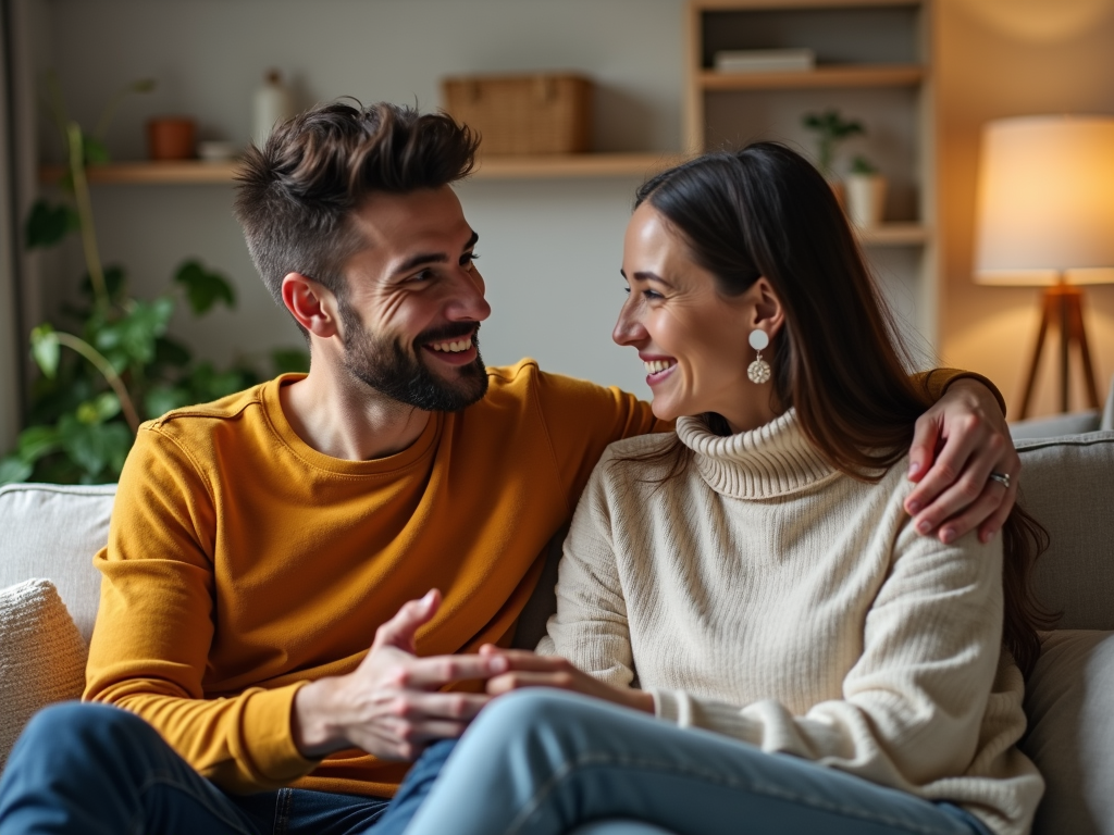 An LGBTQ+ couple smiling together, excited about their fertility preservation journey.