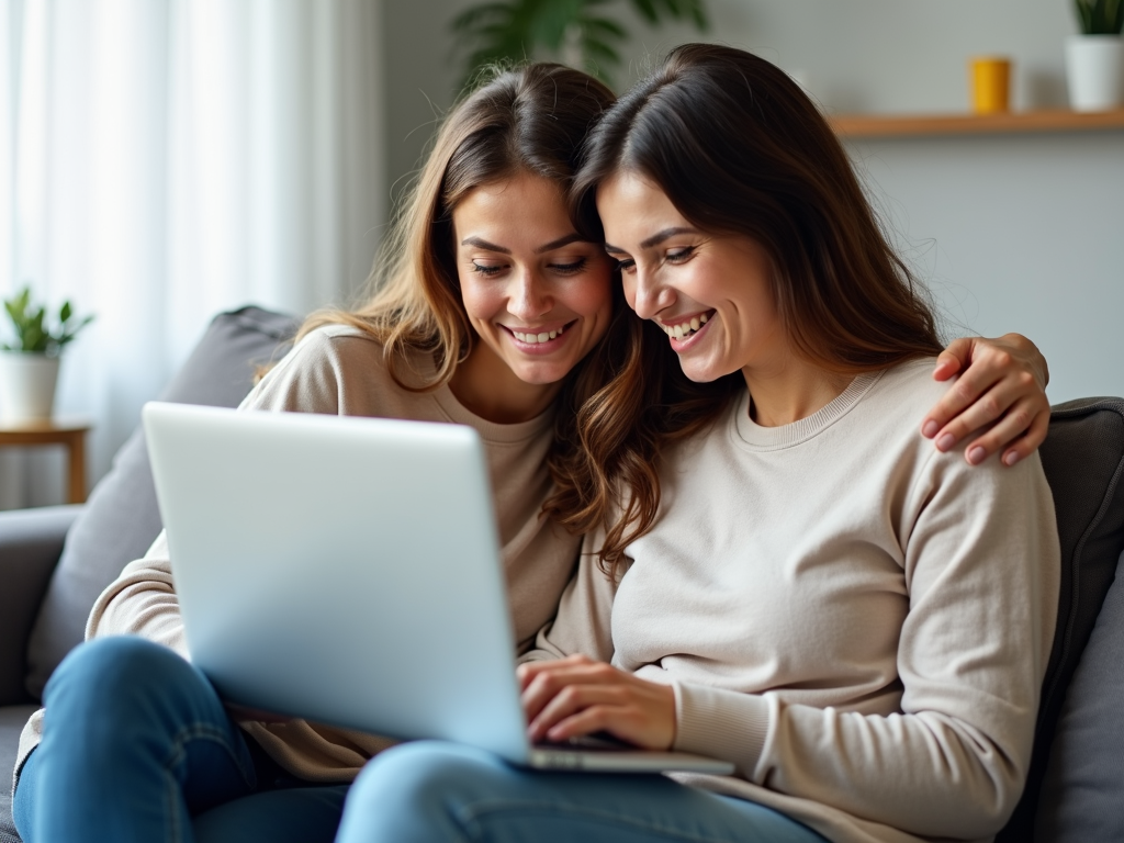 Same-sex couple researching fertility treatment options online