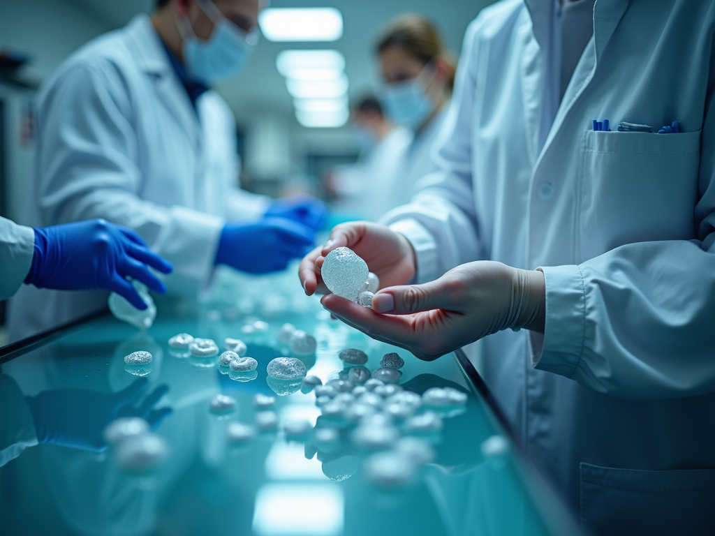 Lab technician working with embryos in a controlled environment.
