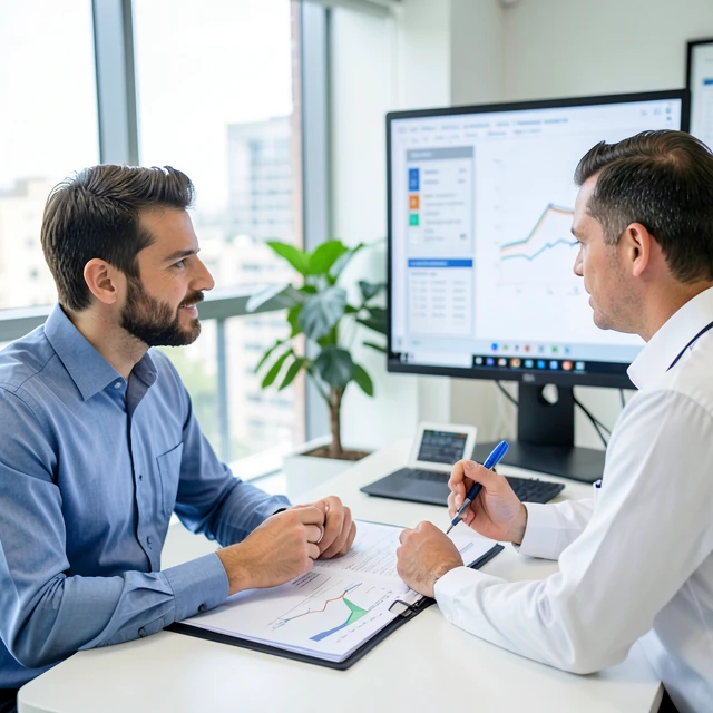 Doctor discussing male fertility treatment options