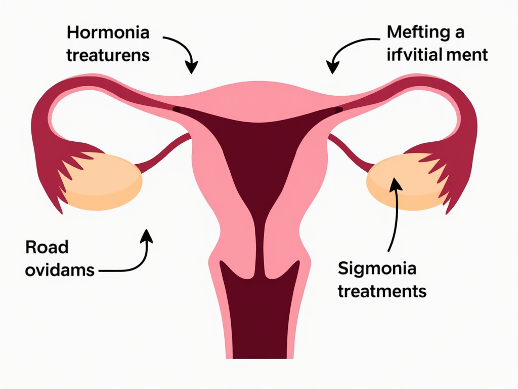 Diagram of ovulation process with hormonal treatment stimulation.