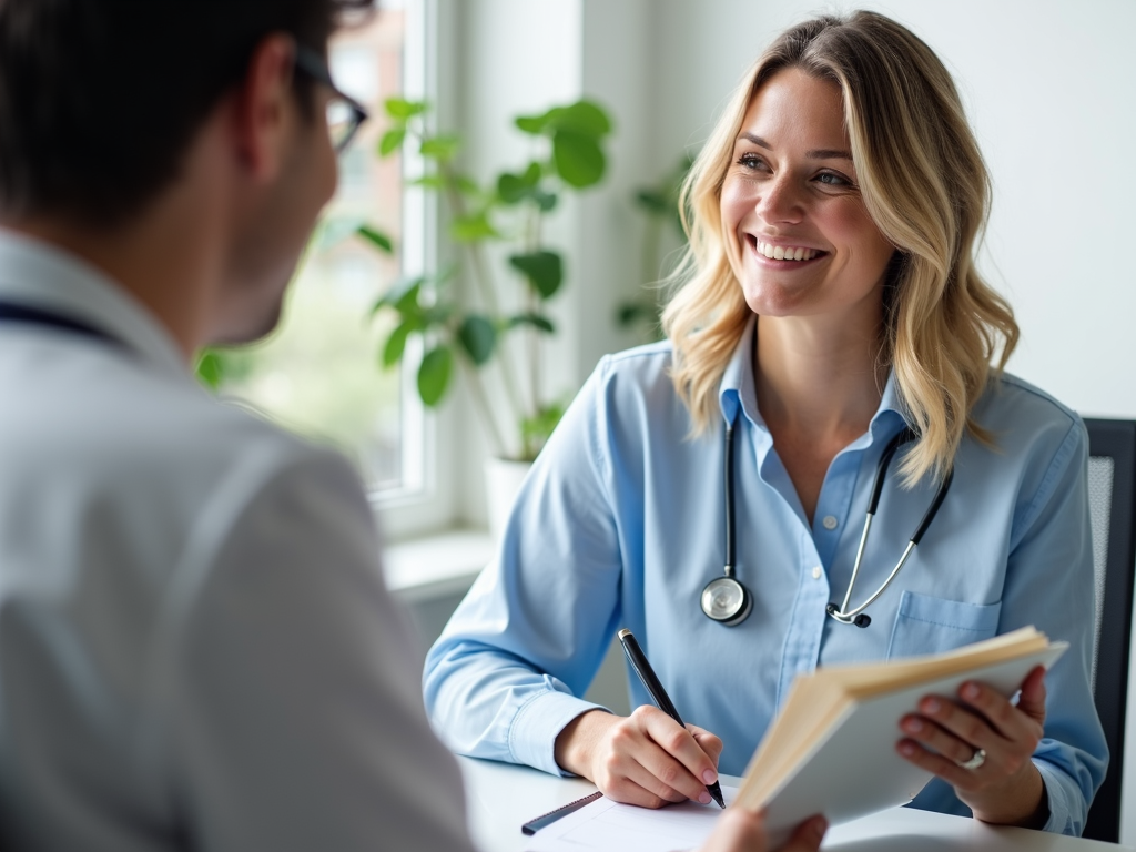 Woman discussing PCOS health plan with her doctor.