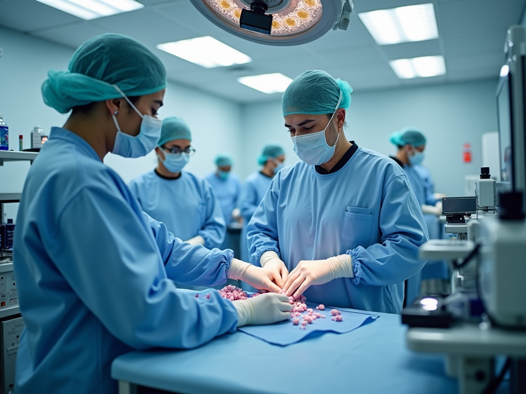 Embryologists preparing for an IVF procedure in a fertility clinic lab.