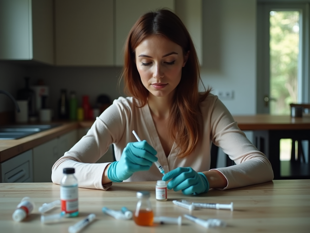 Woman preparing IVF injection at home.