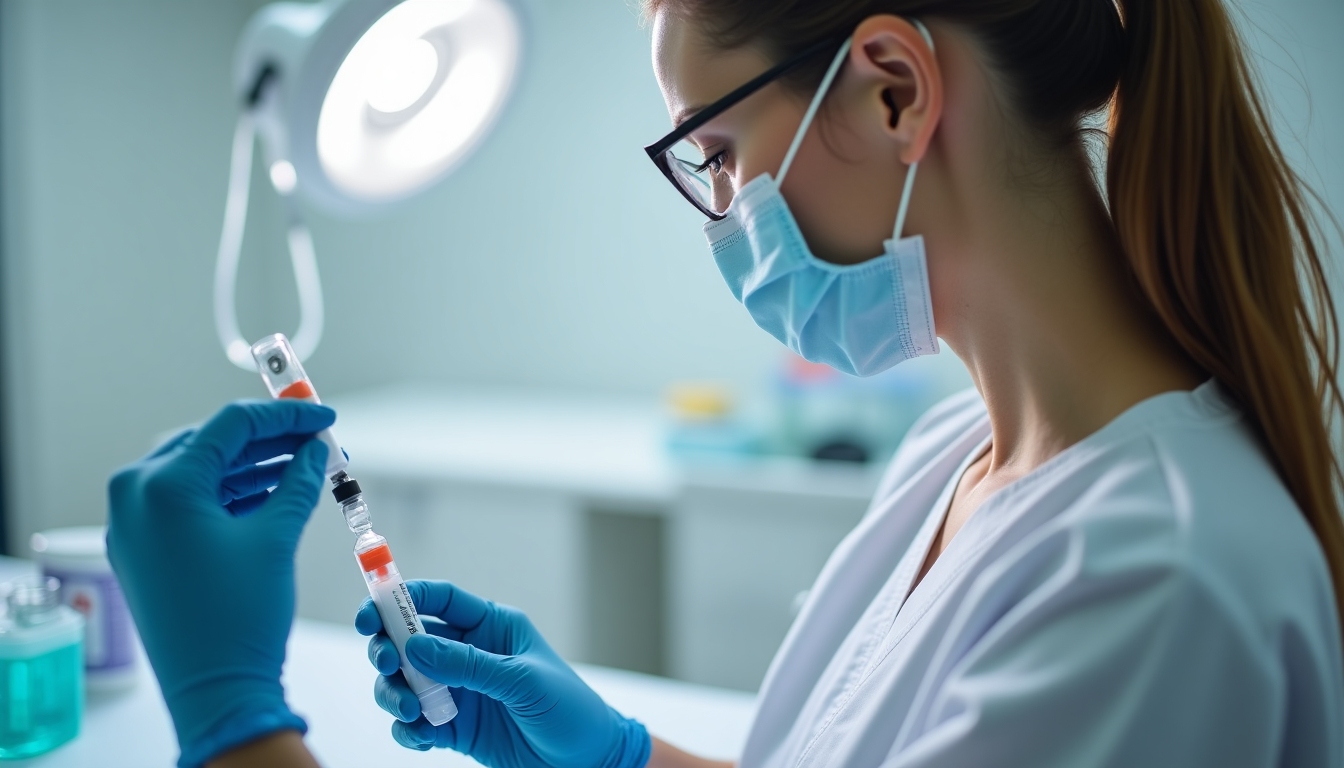 Medical professional preparing a trigger shot for IVF treatment.