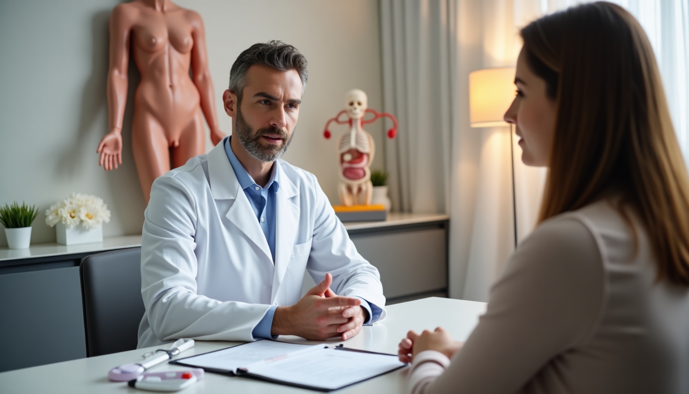 A healthcare professional discussing ovarian stimulation with a patient.