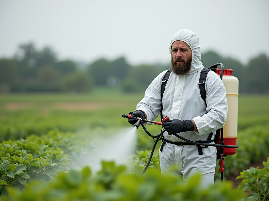 Man spraying pesticides, a common oltre di toxin.