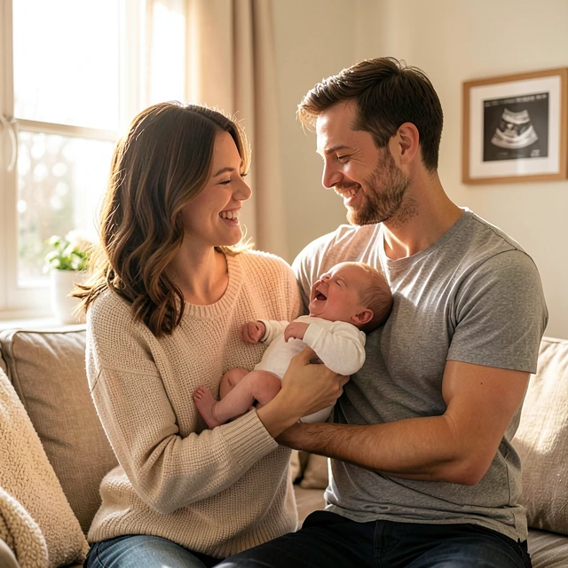 Happy family celebrating the arrival of their baby after successful fertility treatment